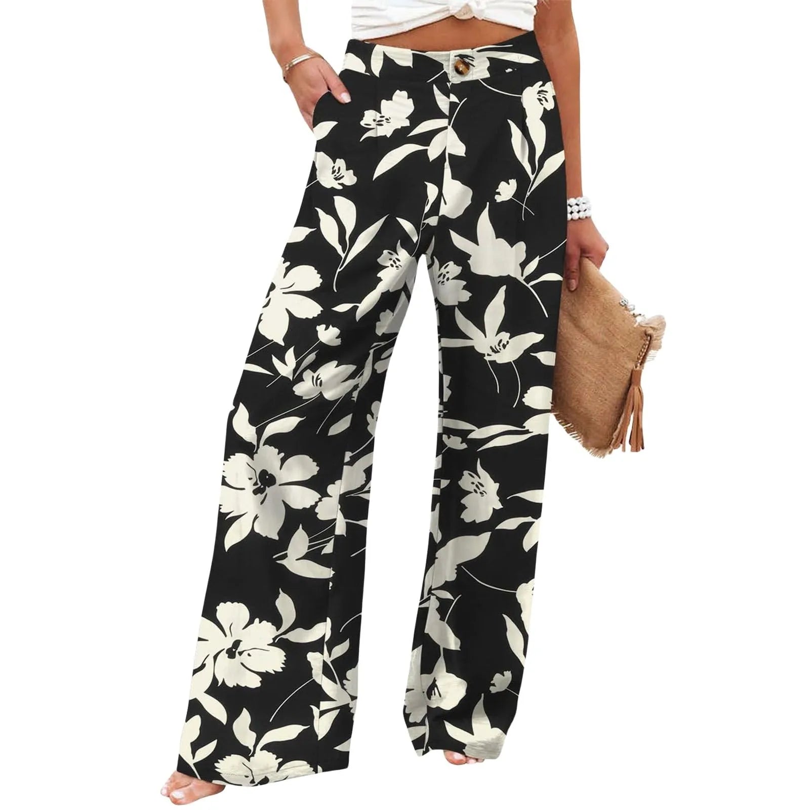 Derika - High-Waisted Wide Leg Striped Jeans