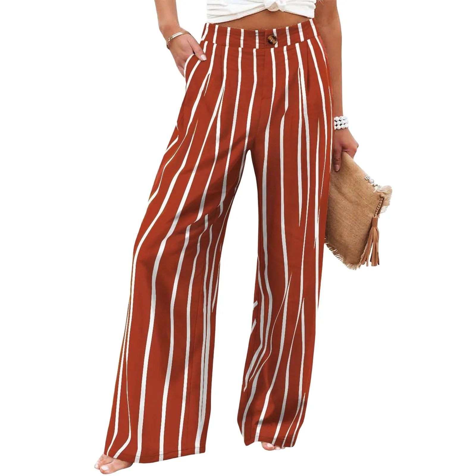 Derika - High-Waisted Wide Leg Striped Jeans