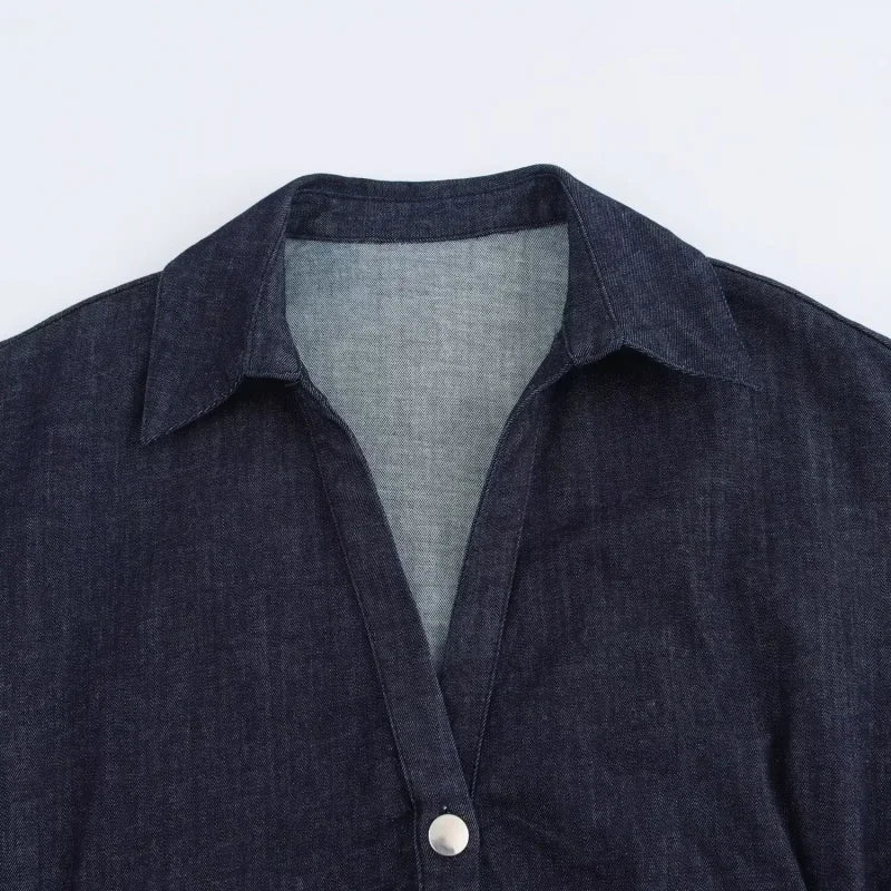 Ferferia - Vestido Denim Largo Slim Elegante