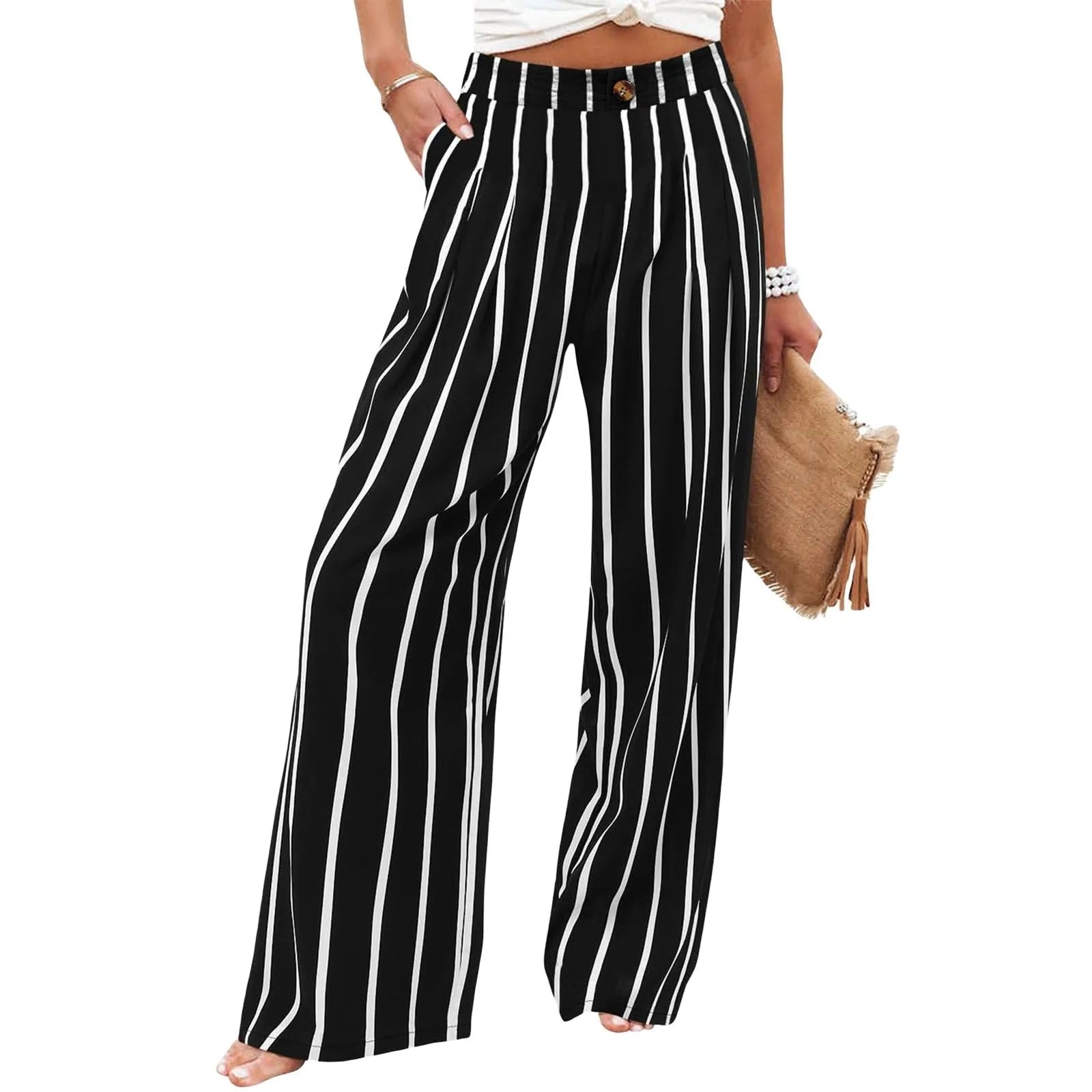 Derika - High-Waisted Wide Leg Striped Jeans