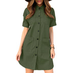 Beleda - Women's Elegant Office Dress - A-Line Cut with Shirt Collar and Pockets