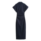 Ferferia - Vestido Denim Largo Slim Elegante