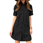 Beleda - Women's Elegant Office Dress - A-Line Cut with Shirt Collar and Pockets