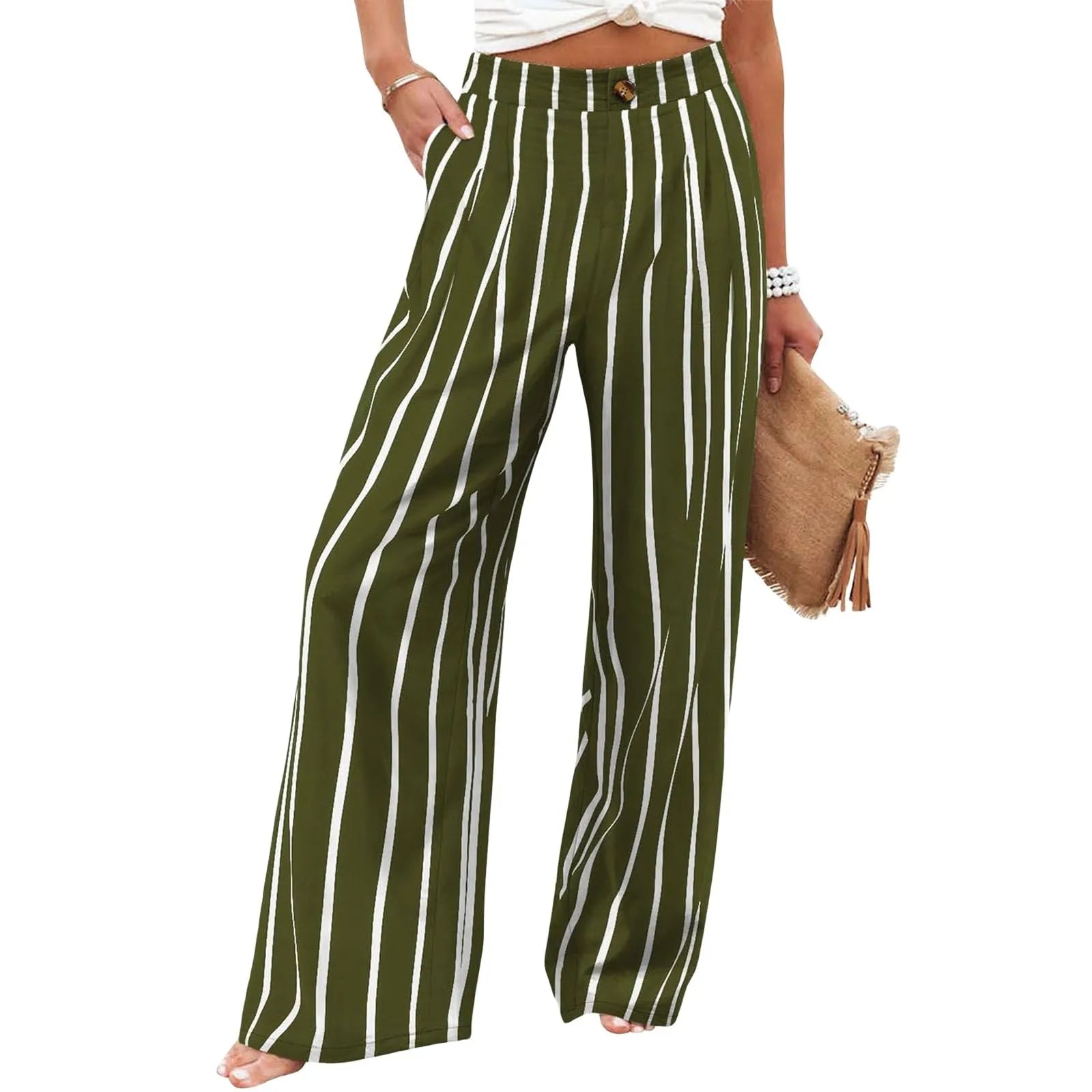 Derika - High-Waisted Wide Leg Striped Jeans