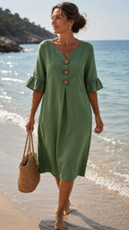 Carla  – Vestido Elegancia Natural en Algodón y Lino