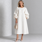 Valentina - Robe trapèze en coton et lin brodée florale