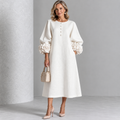 Valentina - Robe trapèze en coton et lin brodée florale