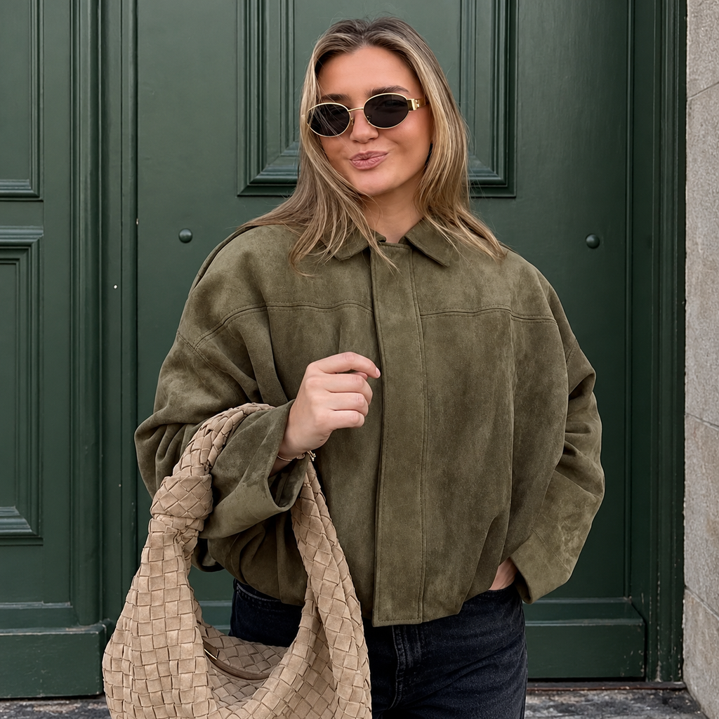 Cloe – Bomber de antelina con cuello de solapa