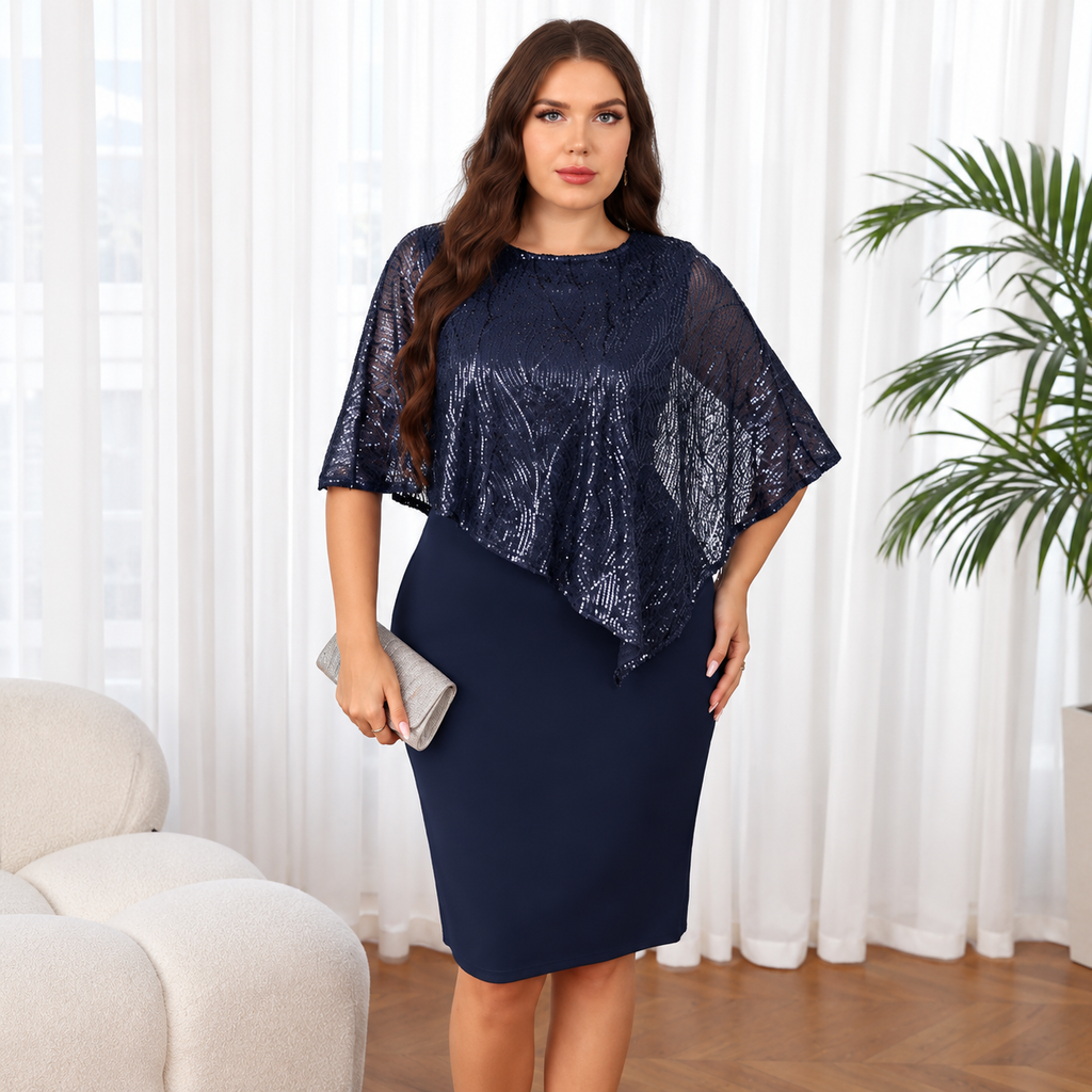 Olia - Sequin midi dress in milk silk fabric