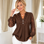 Carol - Polyester blouse with lace and V-neck
