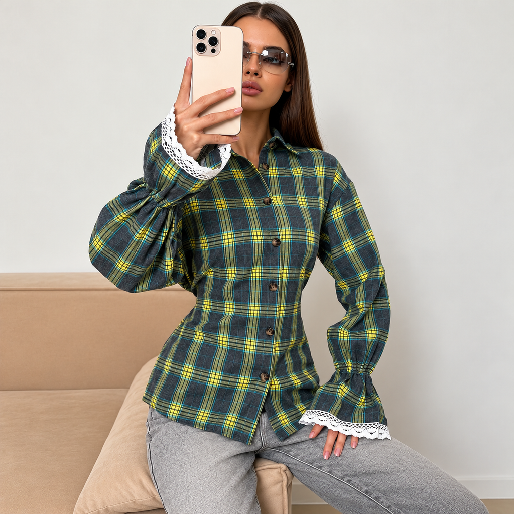 Cecilia - Camisa de cuadros de poliéster