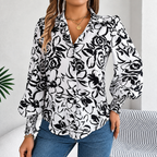 Tania - Polyester floral puff-sleeve blouse