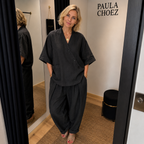 Paola - Cotton linen-effect top and trousers set
