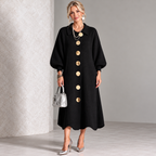 Sara – polyester dress with metallic buttons