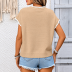 Lady - short-sleeved crochet knit sweater