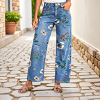 Flor - Printed cotton denim jeans