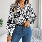 Tania - Polyester floral puff-sleeve blouse