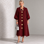 Sara – polyester dress with metallic buttons