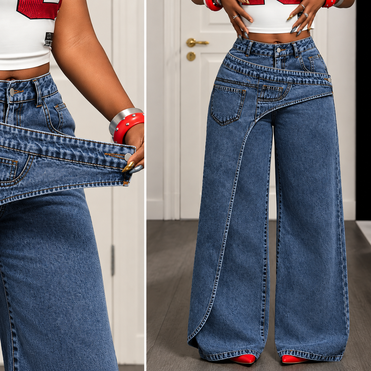 Selena - Pantalón vaquero recto de algodón y poliéster