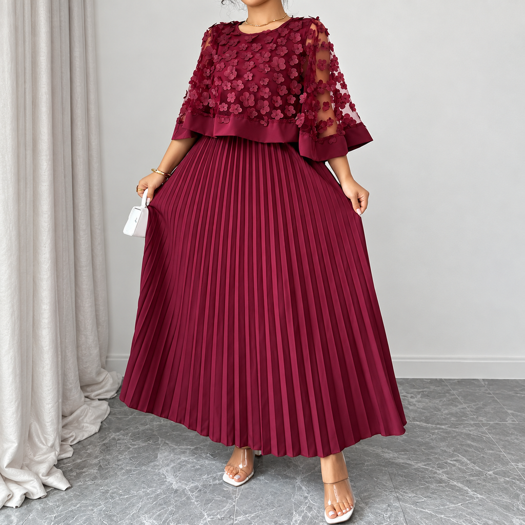 Galia - polyester dress with mesh cape