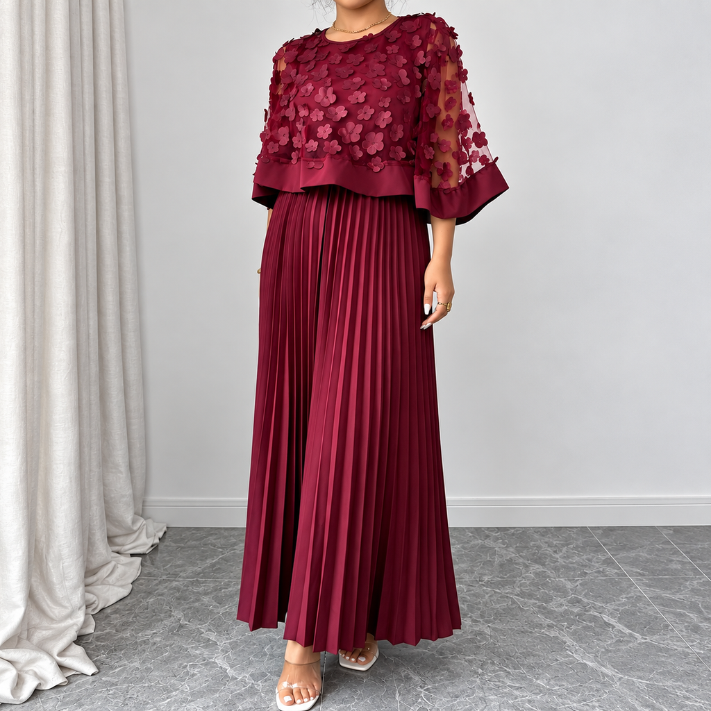 Galia - polyester dress with mesh cape