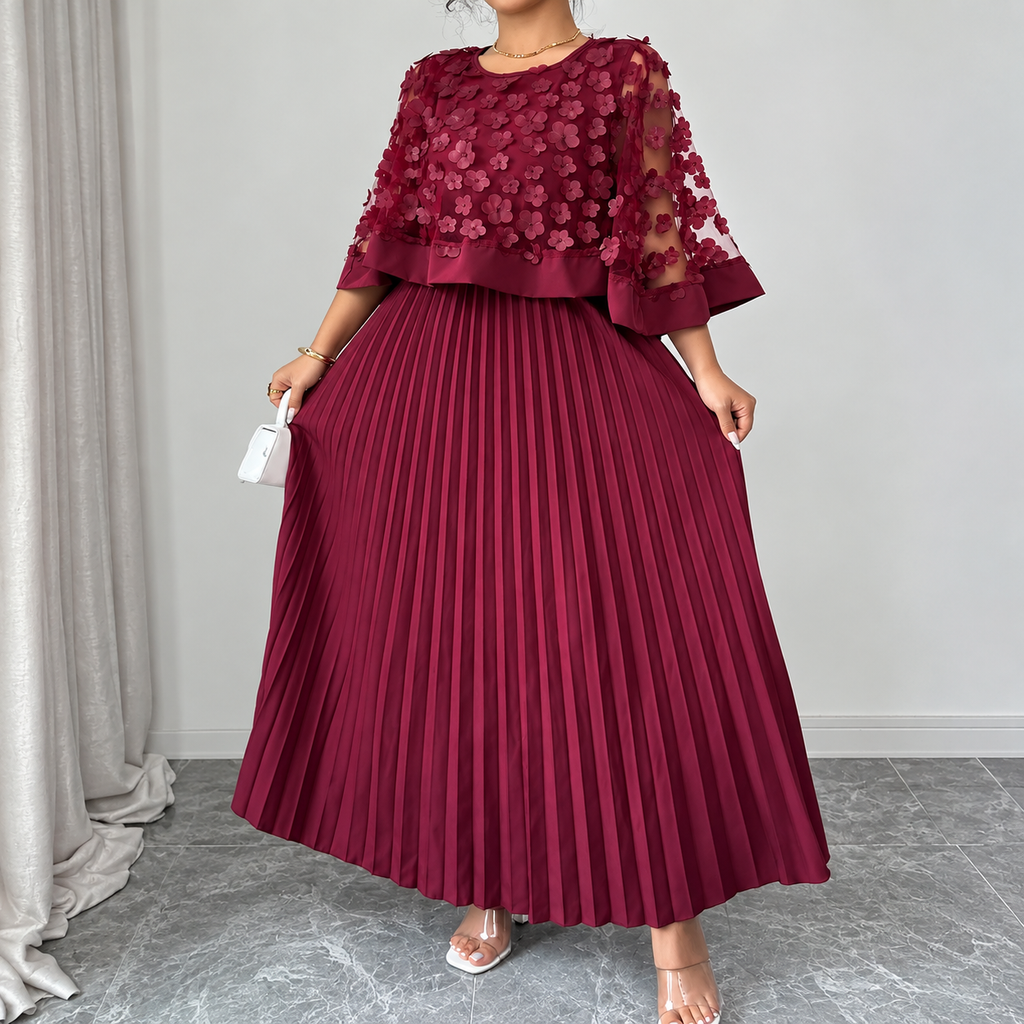 Galia - polyester dress with mesh cape