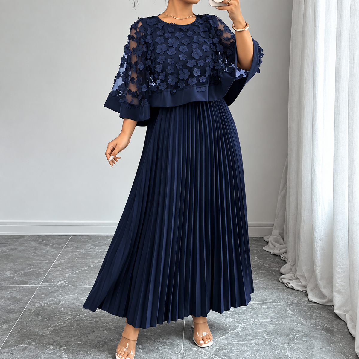 Galia - vestido de poliéster con capa de malla