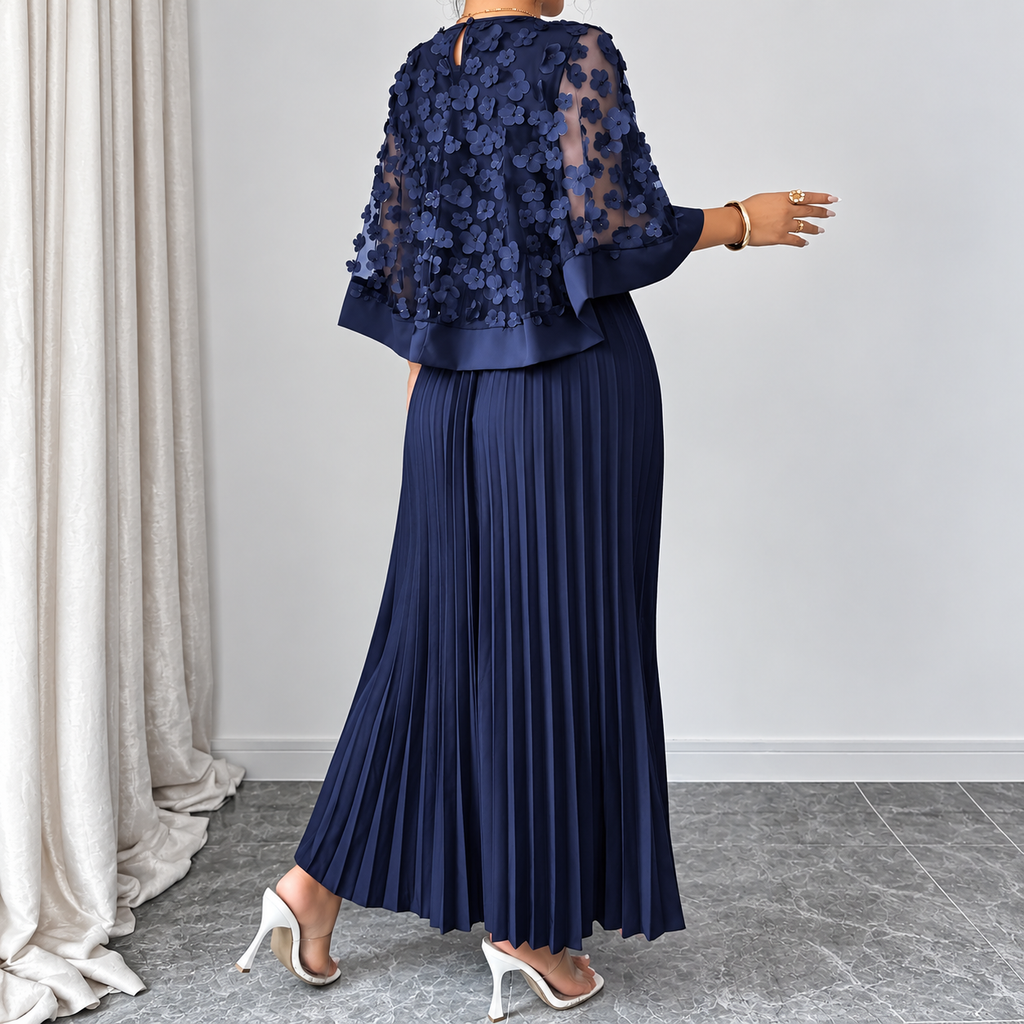 Galia - polyester dress with mesh cape