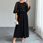Galia - polyester dress with mesh cape
