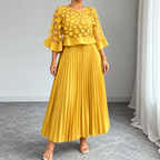 Galia - polyester dress with mesh cape
