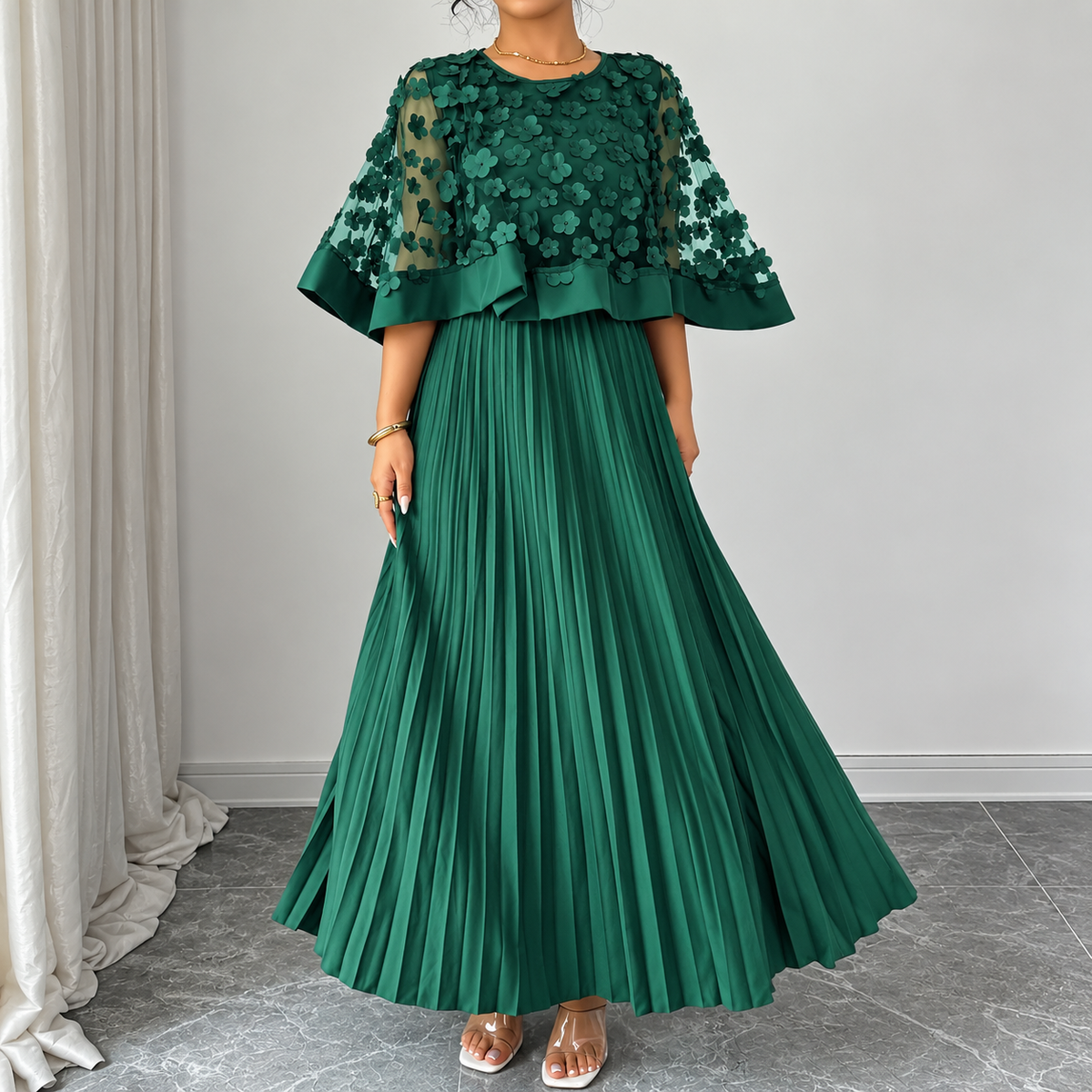Galia - vestido de poliéster con capa de malla
