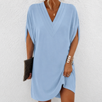 Mónica - Vestido plisado de cuello en V con manga murciélago