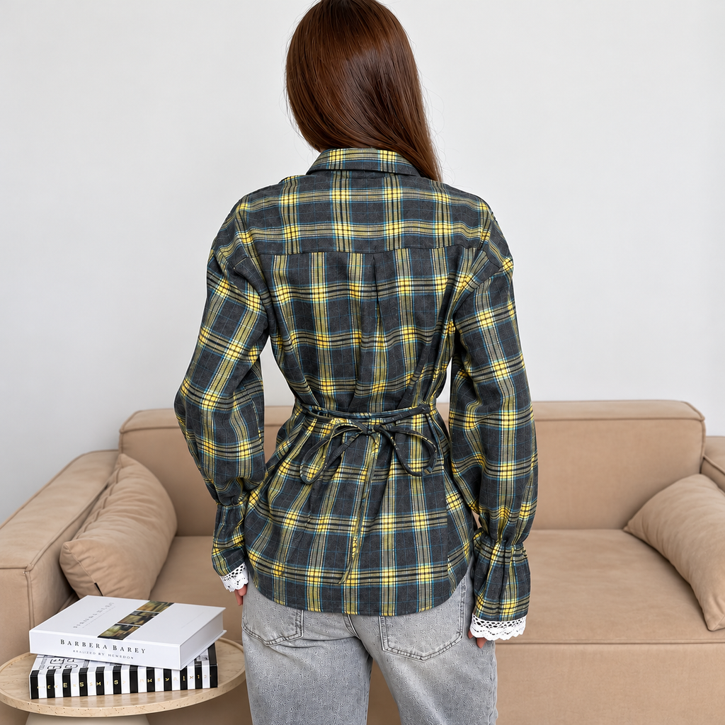 Cecilia - Camisa de cuadros de poliéster