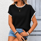 Lady - short-sleeved crochet knit sweater
