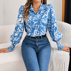 Tania - Polyester floral puff-sleeve blouse
