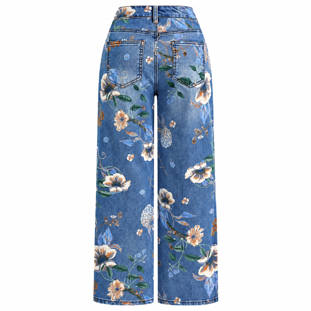 Flor - Printed cotton denim jeans