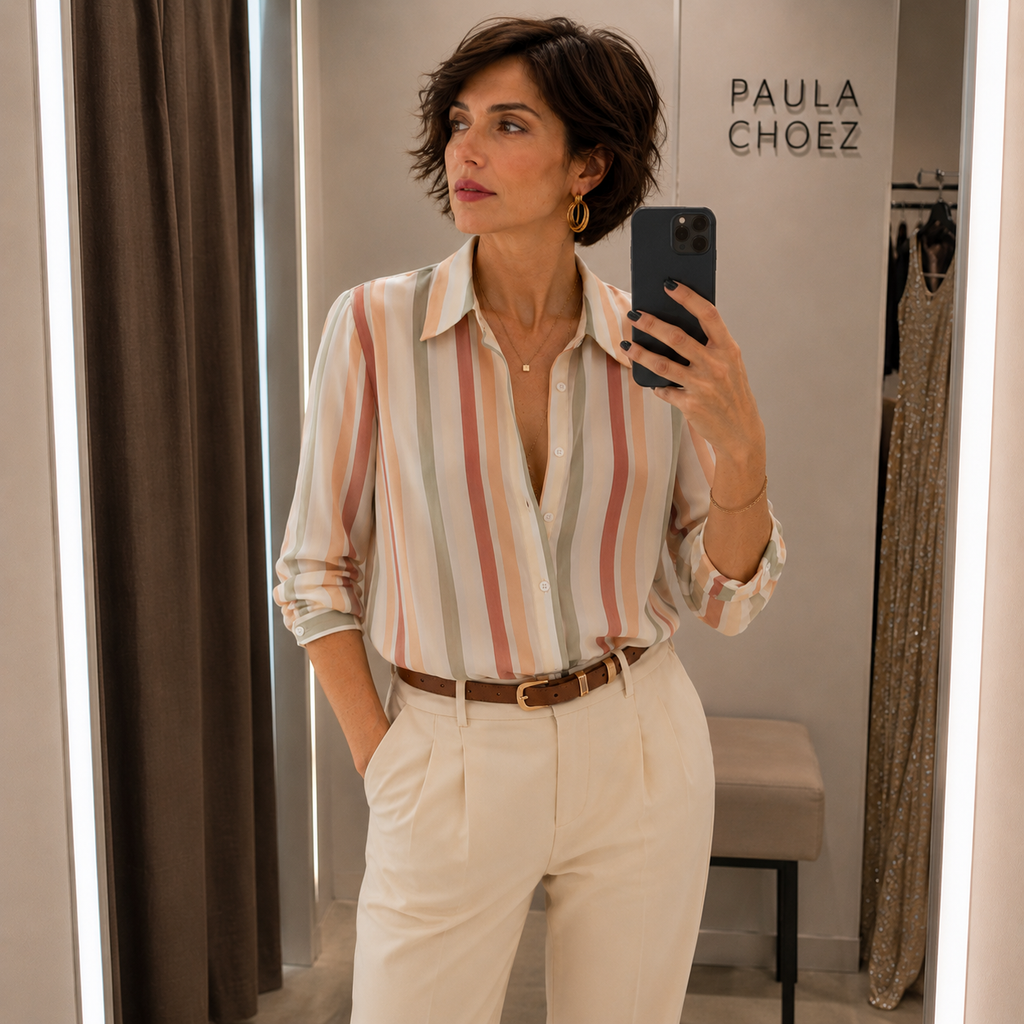 April - Polyester Stretch Striped Blouse
