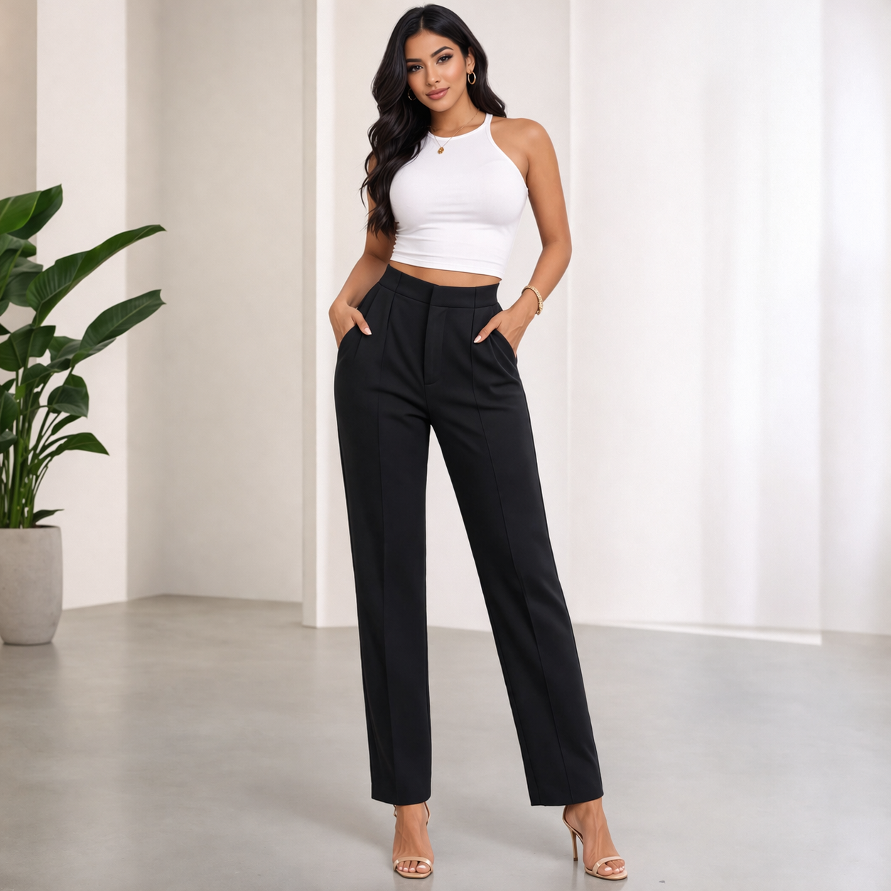 Luisa - High-Waist Straight-Leg Trousers